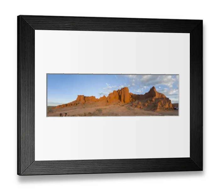 Framed Print : Panorama. Flaming Cliffs. Bayanzag. Gobi Desert. Mongolia