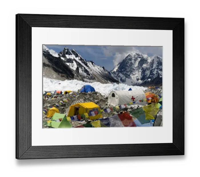 Framed Print : Nepal, Mount Everest. The tents of mountaineers are scattered along the Khumbu Glacier Framed Print : Nepal, Mount Everest. The tents of mountaineers are scattered along the Khumbu Glacier