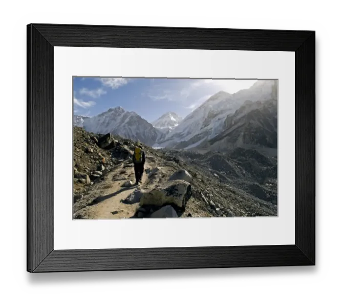 Framed Print : Nepal. A trekker on the Everest Base Camp Trail in the Khumbu region of Nepal