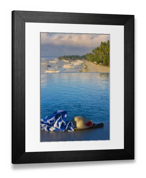 Framed Print : Towel and straw hat on the beach, Bohol Island, Philippines Framed Print : Towel and straw hat on the beach, Bohol Island, Philippines