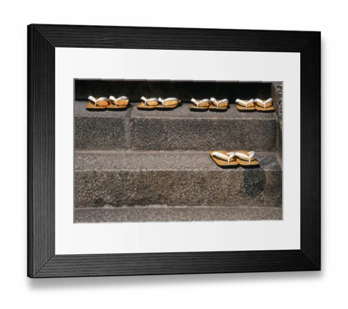 Framed Print : Asia, Japan, Kyoto. Zori sandals on steps of a shrine Framed Print : Asia, Japan, Kyoto. Zori sandals on steps of a shrine
