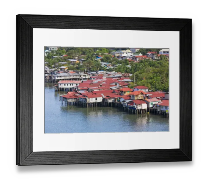 Framed Print : Aerial view of houses on stilts along the waterfront, Cebu City, Philippines