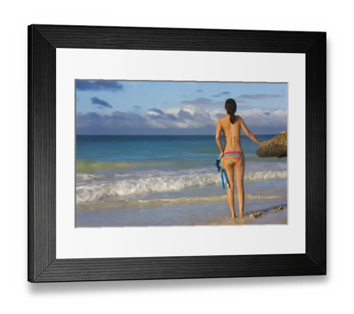 Framed Print : Young girl with snorkeling equipment on the beach, Boracay Island, Aklan Province