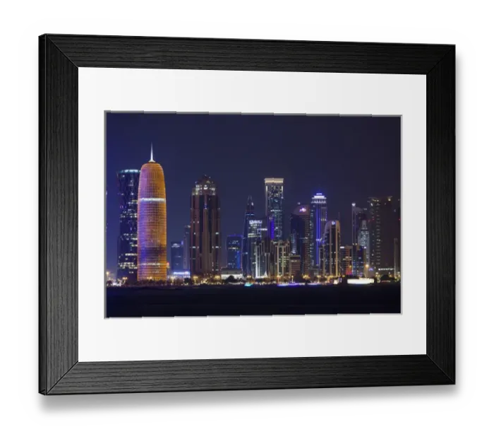 Framed Print : Qatar, Doha, Doha Bay, West Bay skyscrapers, dusk, with Burj Qatar Tower Framed Print : Qatar, Doha, Doha Bay, West Bay skyscrapers, dusk, with Burj Qatar Tower
