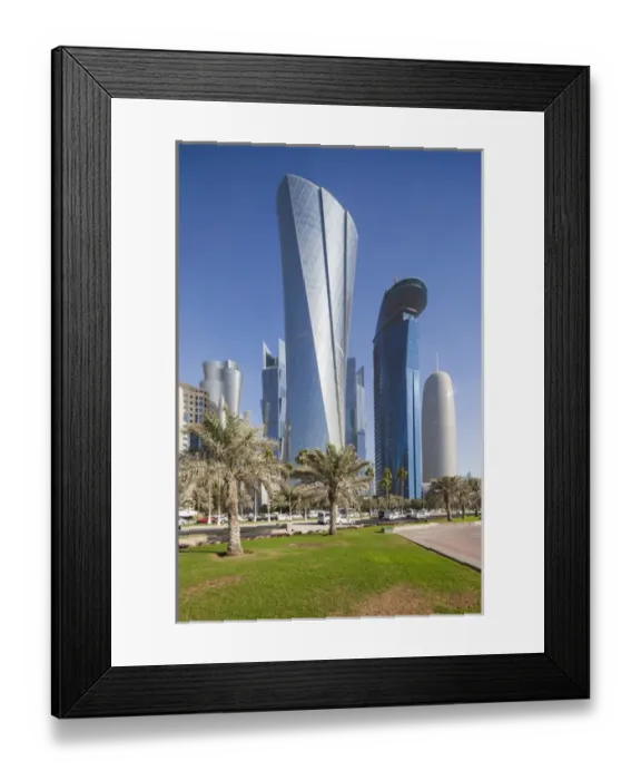 Framed Print : Qatar, Doha, Doha Bay, West Bay Skyscrapers from the Corniche, morning Framed Print : Qatar, Doha, Doha Bay, West Bay Skyscrapers from the Corniche, morning