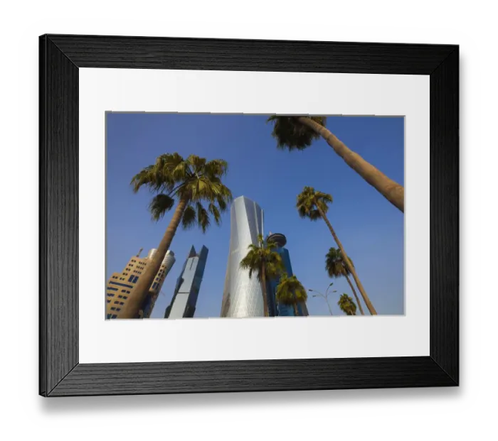 Framed Print : Qatar, Doha, Doha Bay, West Bay Skyscrapers from the Corniche, morning Framed Print : Qatar, Doha, Doha Bay, West Bay Skyscrapers from the Corniche, morning
