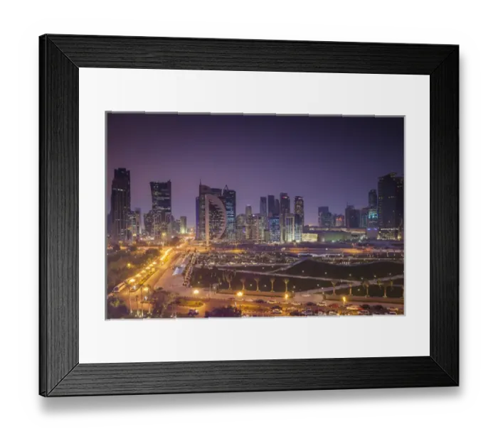 Framed Print : Qatar, Doha, Doha Bay, West Bay Skyscrapers, elevated view, dusk