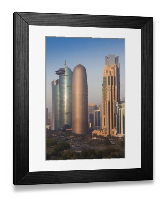 Framed Print : Qatar, Doha, Doha Bay, West Bay skyscrapers with World Trade Center and Burj Qatar Framed Print : Qatar, Doha, Doha Bay, West Bay skyscrapers with World Trade Center and Burj Qatar