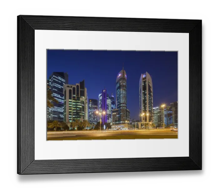 Framed Print : Qatar, Doha, Doha Bay, West Bay Skyscrapers, dusk