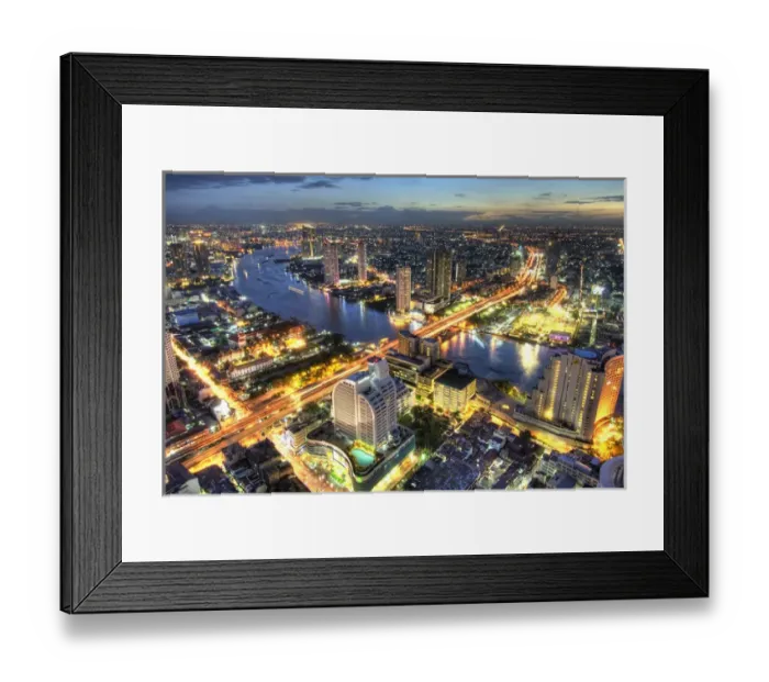 Framed Print : Thailand, Bangkok. Overview of city at dusk