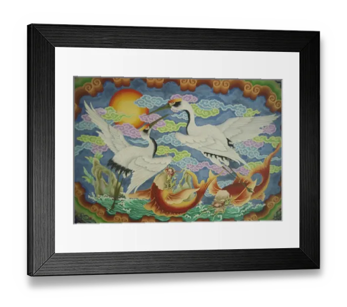 Framed Print : Taiwan, Peimen, Nankunshen Temple, Ceiling mural of cranes and catfish. Credit as Framed Print : Taiwan, Peimen, Nankunshen Temple, Ceiling mural of cranes and catfish. Credit as