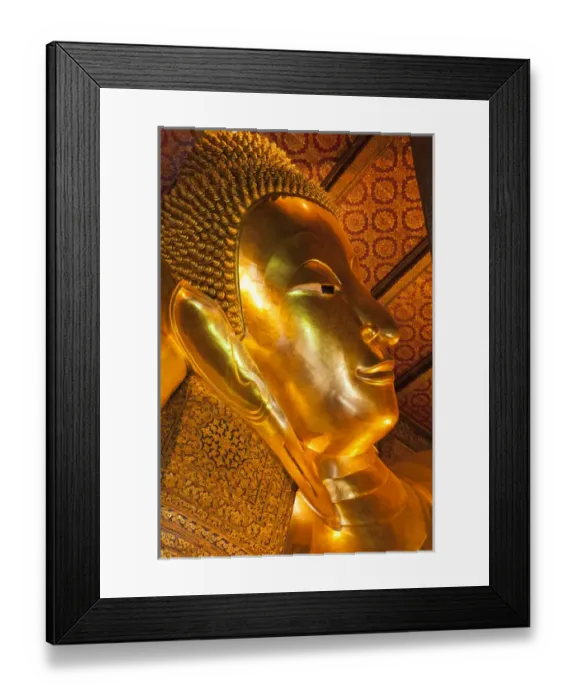 Framed Print : Thailand, Bangkok. Close-up of the head of the Reclining Buddha inside Wat Pho Framed Print : Thailand, Bangkok. Close-up of the head of the Reclining Buddha inside Wat Pho