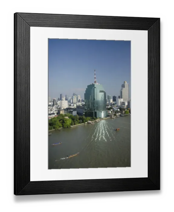 Framed Print : Thailand, Bangkok. Downtown Bangkok skyline view with Chao Phraya river Framed Print : Thailand, Bangkok. Downtown Bangkok skyline view with Chao Phraya river