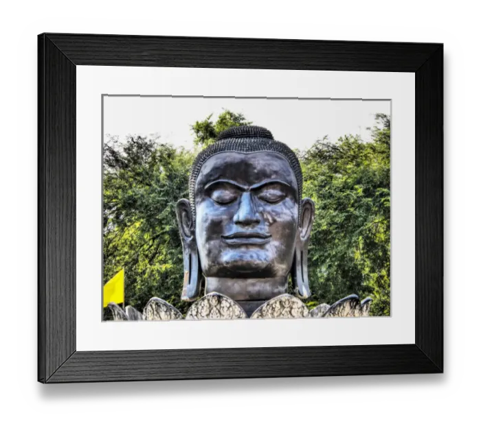 Framed Print : South East Asia, Thailand; Ayutthaya; The giant head of the black Buddha in the Lotus
