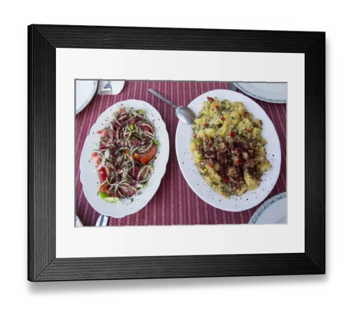 Framed Print : Asia, Turkey, Izmir. Boreks are often served and accompanied by vegetable, tomatoes