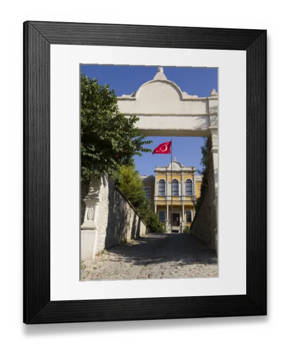 Framed Print : Asia, Turkey, Safranbolu. Government building with red Turkish flag flying. Safranbolu is a town Framed Print : Asia, Turkey, Safranbolu. Government building with red Turkish flag flying. Safranbolu is a town