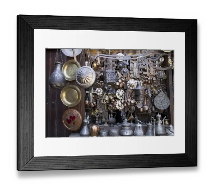 Framed Print : Asia, Turkey, Safranbolu. Marketplace displaying copper, tin, brass and locally welded