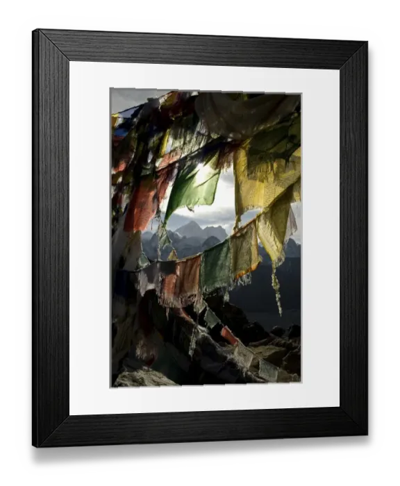 Framed Print : Nepal, Gokyo Ri. Prayer flags on the summit of Gokyo Ri in the Everest region of