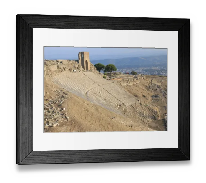 Framed Print : Turkey, Izmir Province, Bergama, Pergamon, Acropolis Theater of Against the Modern City of Bergama Framed Print : Turkey, Izmir Province, Bergama, Pergamon, Acropolis Theater of Against the Modern City of Bergama