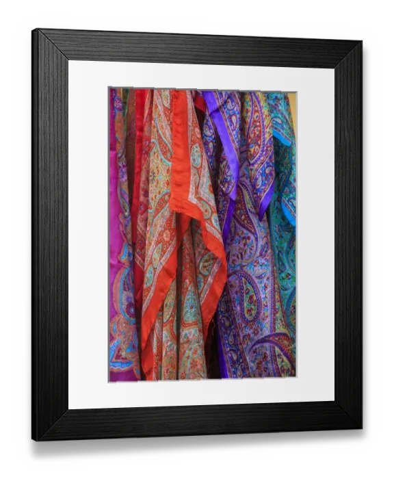 Framed Print : Turkey, Marmara, Bursa Province, Bursa, Bursa shopping street, scarves for sale