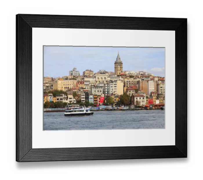 Framed Print : Turkey, Istanbul. Galata Tower as seen from Spice Bazaar