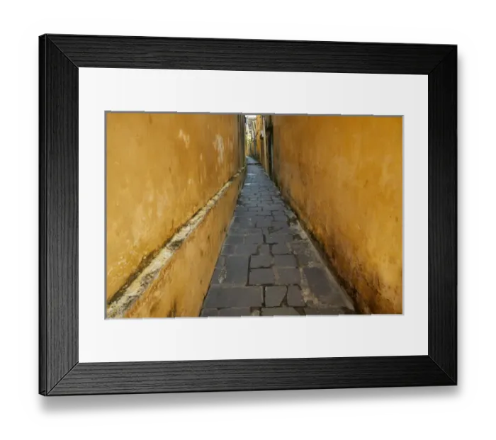 Framed Print : Cobblestones and yellow walls in alleyway, Hoi An (UNESCO World Heritage Site), Vietnam