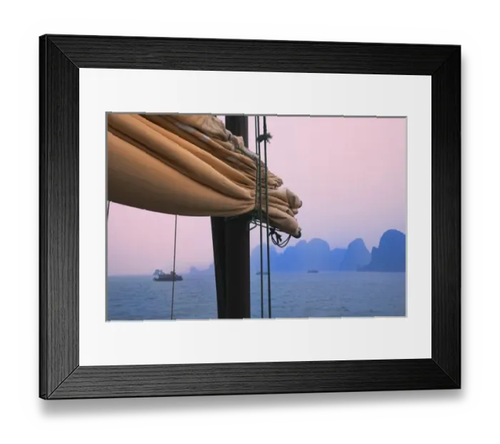 Framed Print : Junk boats and karst islands in Halong Bay, UNESCO World Heritage site