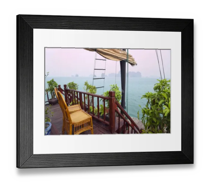 Framed Print : Junk boat and karst islands in Halong Bay, UNESCO World Heritage site Framed Print : Junk boat and karst islands in Halong Bay, UNESCO World Heritage site