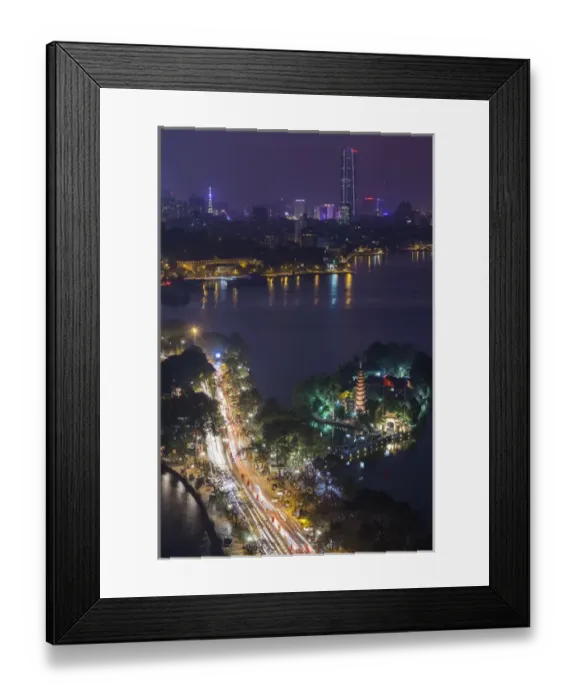 Framed Print : Vietnam, Hanoi, elevated city view by Tay Ho, West Lake, dusk