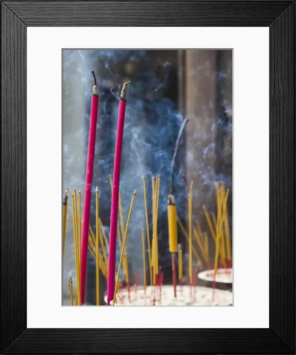 Framed Print : Vietnam, Ho Chi Minh City, Cholon, Chinatown Area, Thien Hau Pagoda, buring incense