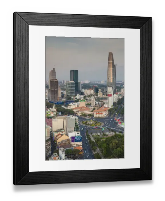 Framed Print : Vietnam, Ho Chi Minh City, elevated city view above Quach Thi Trang Circle, dusk