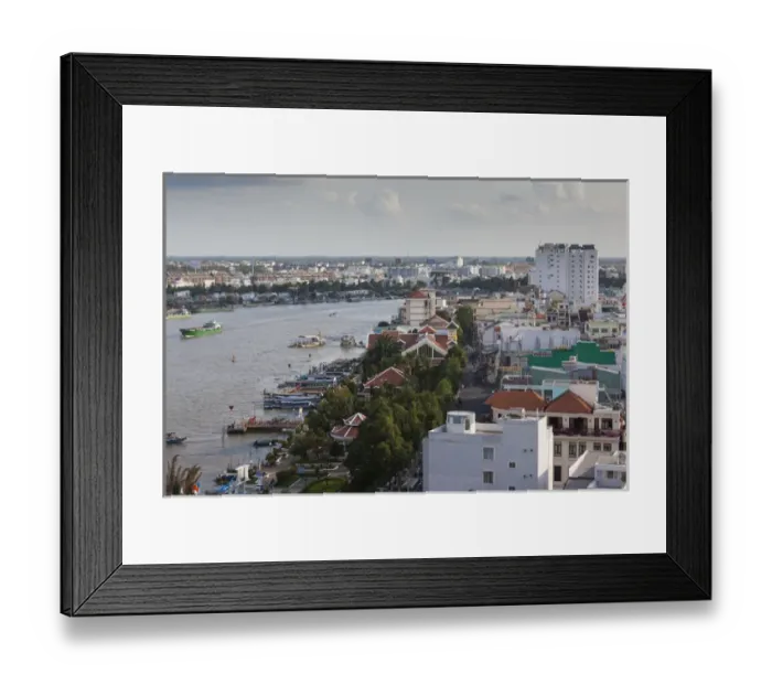 Framed Print : Vietnam, Mekong Delta, Can Tho, elevated view of city and Can Tho River Framed Print : Vietnam, Mekong Delta, Can Tho, elevated view of city and Can Tho River