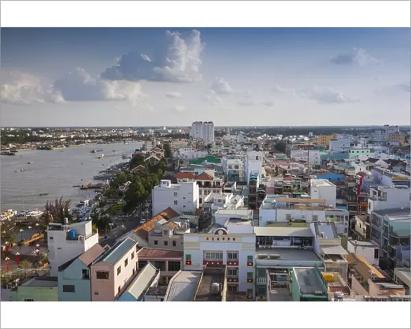 Vietnam, Mekong Delta, Can Tho, elevated view of city and Can Tho River