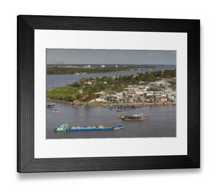Framed Print : Vietnam, Mekong Delta, Can Tho, elevated view of the East Bank of the Can Tho River