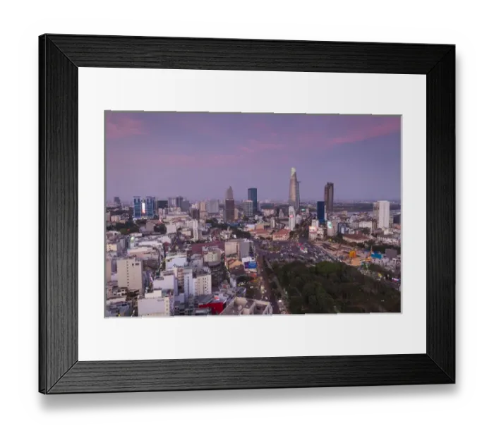 Framed Print : Vietnam, Ho Chi Minh City, elevated city view above Quach Thi Trang Circle, dusk Framed Print : Vietnam, Ho Chi Minh City, elevated city view above Quach Thi Trang Circle, dusk