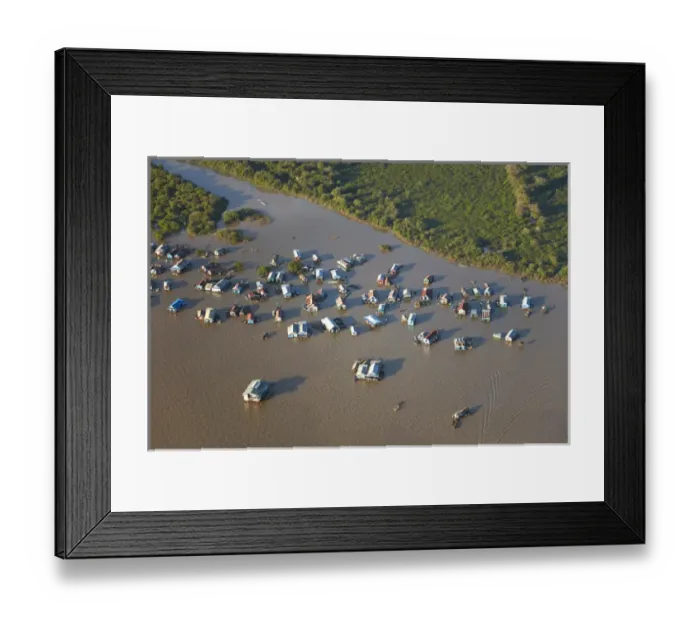 Framed Print : Chong Khneas Floating Village, Tonle Sap Lake, near Siem Reap, Cambodia - aerial Framed Print : Chong Khneas Floating Village, Tonle Sap Lake, near Siem Reap, Cambodia - aerial