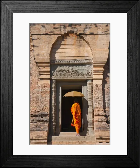 Framed Print : Monk in Prasat Kravan with brick structure, Angkor Wat, UNESCO World Heritage site