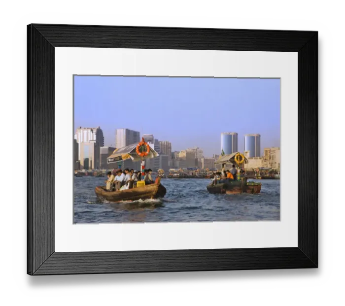 Framed Print : Ferry boats and skyline along Khor Dubai (Dubai Creek), Dubai, UAE