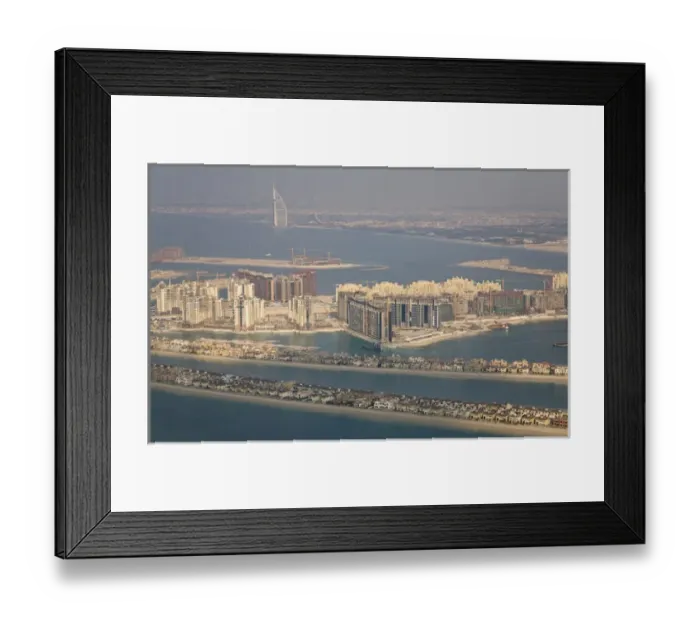 Framed Print : United Arab Emirates, Dubai. Aerial of Palm Jumeirah artificial islands shaped like palm fronds