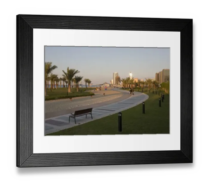 Framed Print : United Arab Emirates, Abu Dhabi. Part of the walkway along the beach and waterfront Framed Print : United Arab Emirates, Abu Dhabi. Part of the walkway along the beach and waterfront