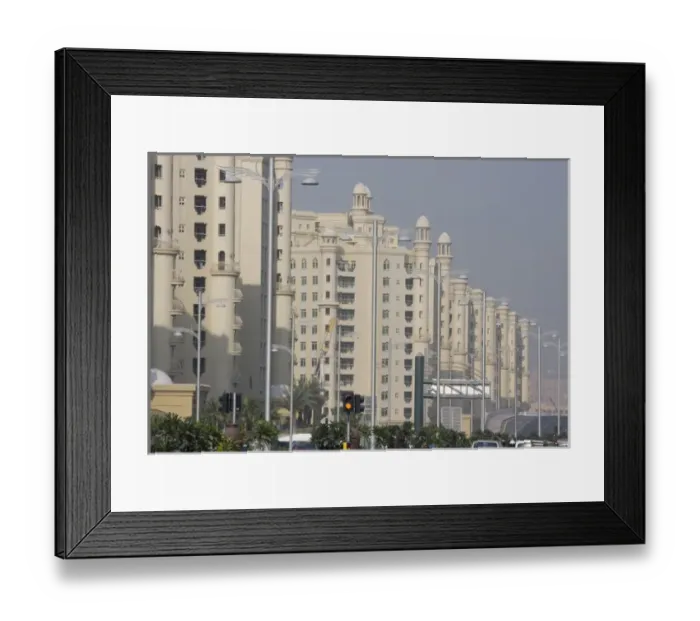 Framed Print : United Arab Emirates, Dubai. Apartment buildings next to main road in the Palm Jumeirah