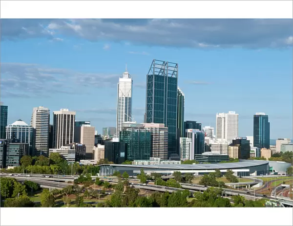 Panoramic of city with beautiful skyline of Perth from above at Kings Park in Western