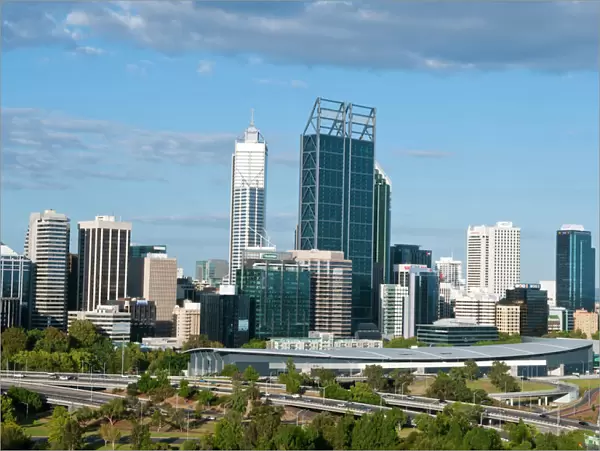 Panoramic of city with beautiful skyline of Perth from above at Kings Park in Western