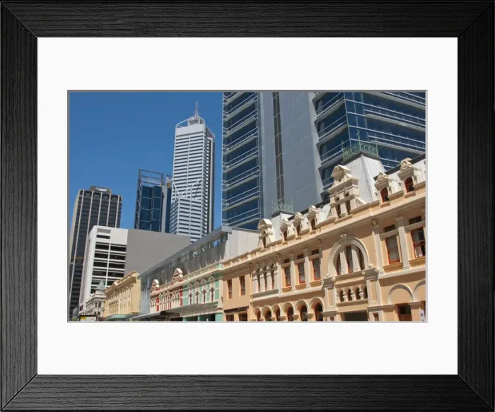 Framed Print : Forest Place joining old and new buildings in downtown at Williams Street Perth