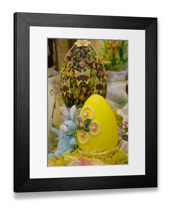 Framed Print : Australia. Easter display of holiday chocolate eggs and blue stuffed Easter Bunny Framed Print : Australia. Easter display of holiday chocolate eggs and blue stuffed Easter Bunny