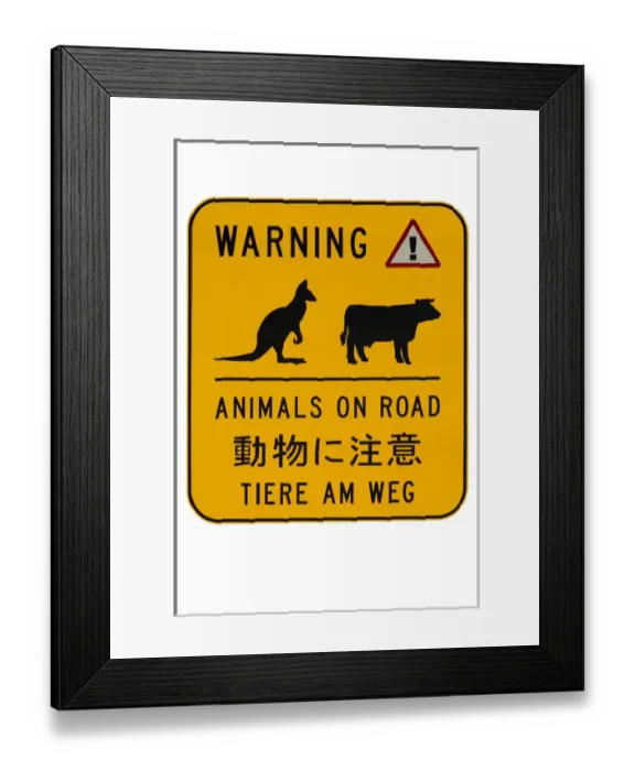 Framed Print : Animals on Road Warning Sign, Australia Framed Print : Animals on Road Warning Sign, Australia