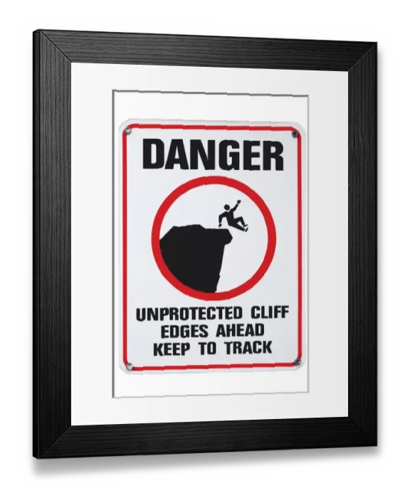 Framed Print : Cliff Warning Sign, Australia