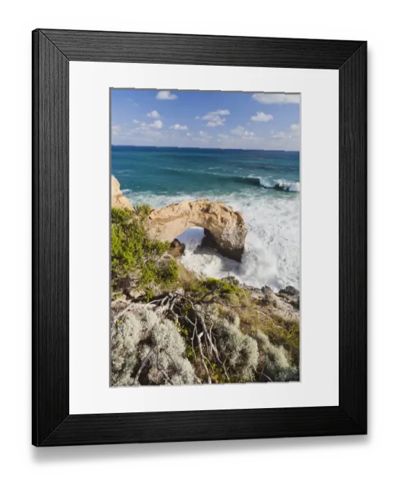 Framed Print : The Arch, Great Ocean Road, Australia, in stormy weather, breakers are coming in Framed Print : The Arch, Great Ocean Road, Australia, in stormy weather, breakers are coming in