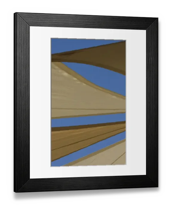 Framed Print : United Arab Emirates, Fujairah. Sand-colored canvas awnings under blue sky. Credit as