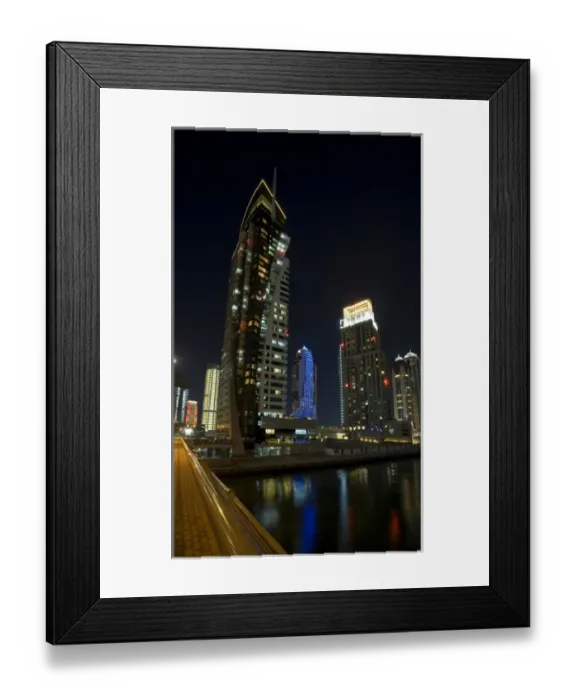 Framed Print : United Arab Emirates, Dubai, Marina. Roshana Tower and other buildings lit at night Framed Print : United Arab Emirates, Dubai, Marina. Roshana Tower and other buildings lit at night